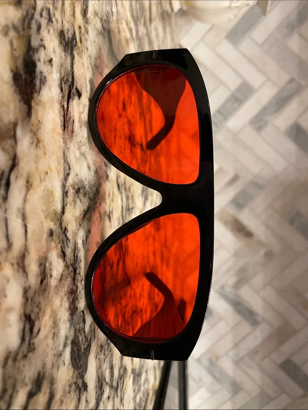 Men's Black Sunglasses with Red Lenses — Bold Shield Style